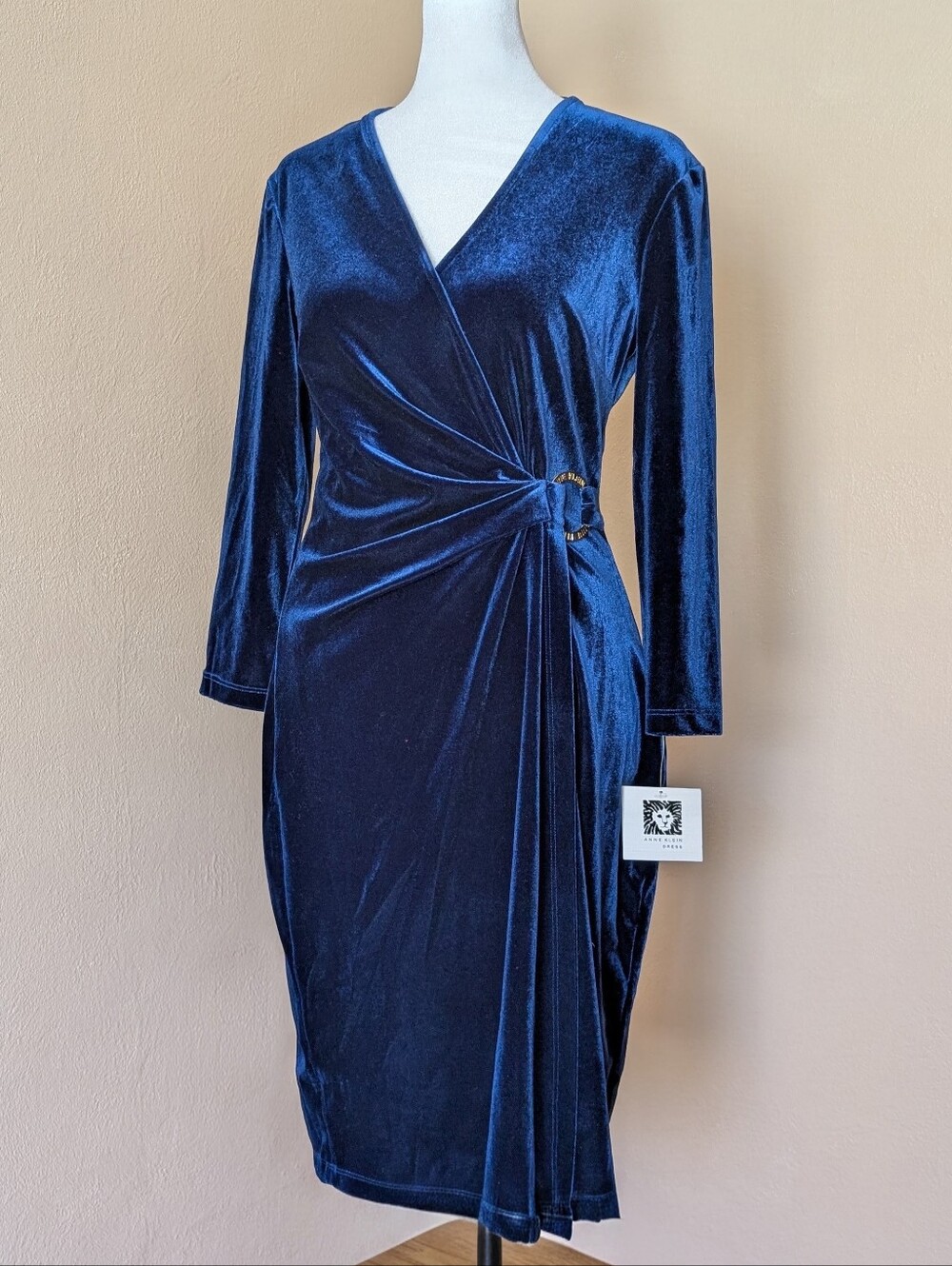 Anne Klein Velvet Faux Wrap Dress Royal Blue Women's Size 2